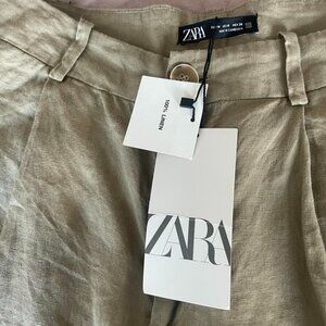 Zara Wide Leg Trousers 100%  Linen Khaki size M
